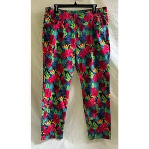 Soft Surroundings Petite Large Bright Floral Tropical Pull On Capri Pants